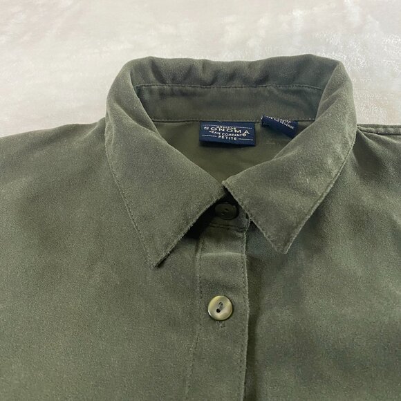 Sonoma Suede Button Up Shirt Olive Army Green Size PM - Picture 3 of 9